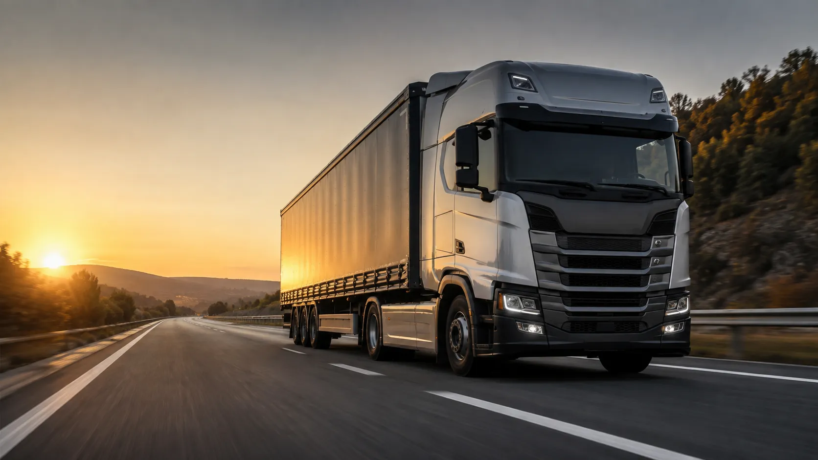 Poids lourd NEWBEE TRANSPORT sur autoroute, transport de marchandises longue distance